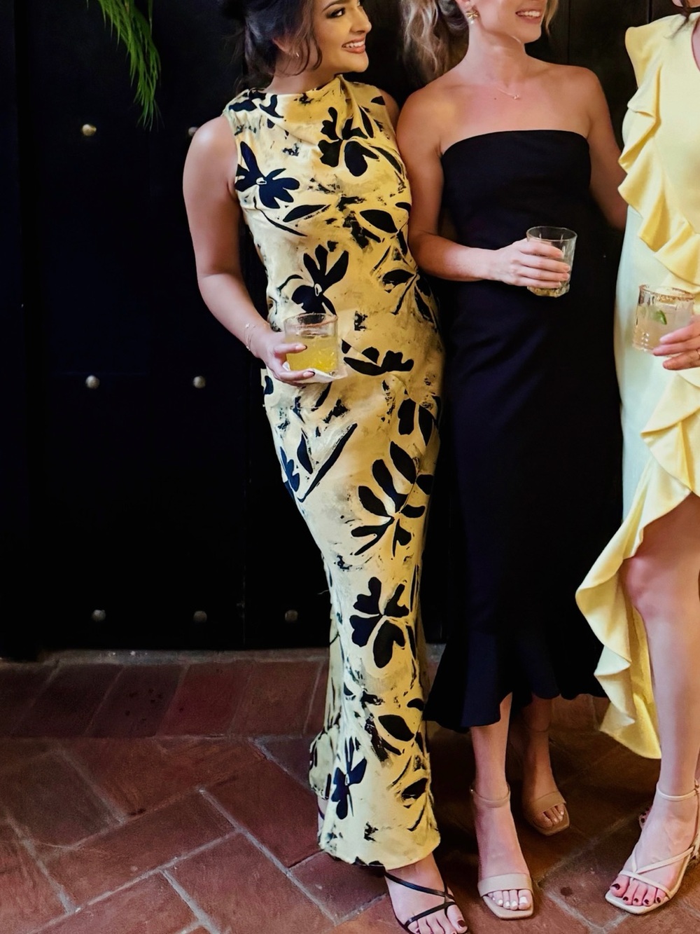 Topshop Black & Yellow Floral Maxi Dress Formal